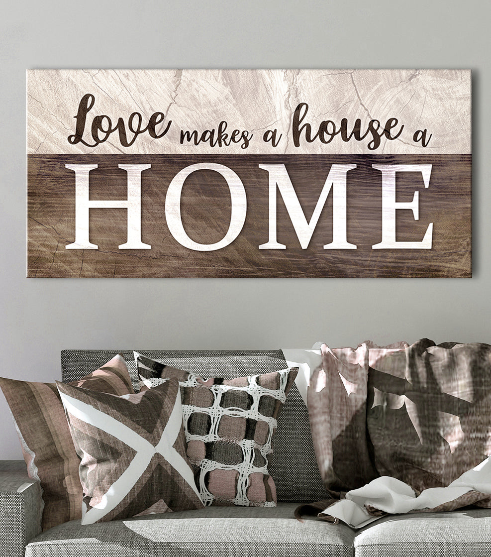 High - Quality Wood - Framed Wall Art: Love Transforms House into Home V4 (Ready to Hang)