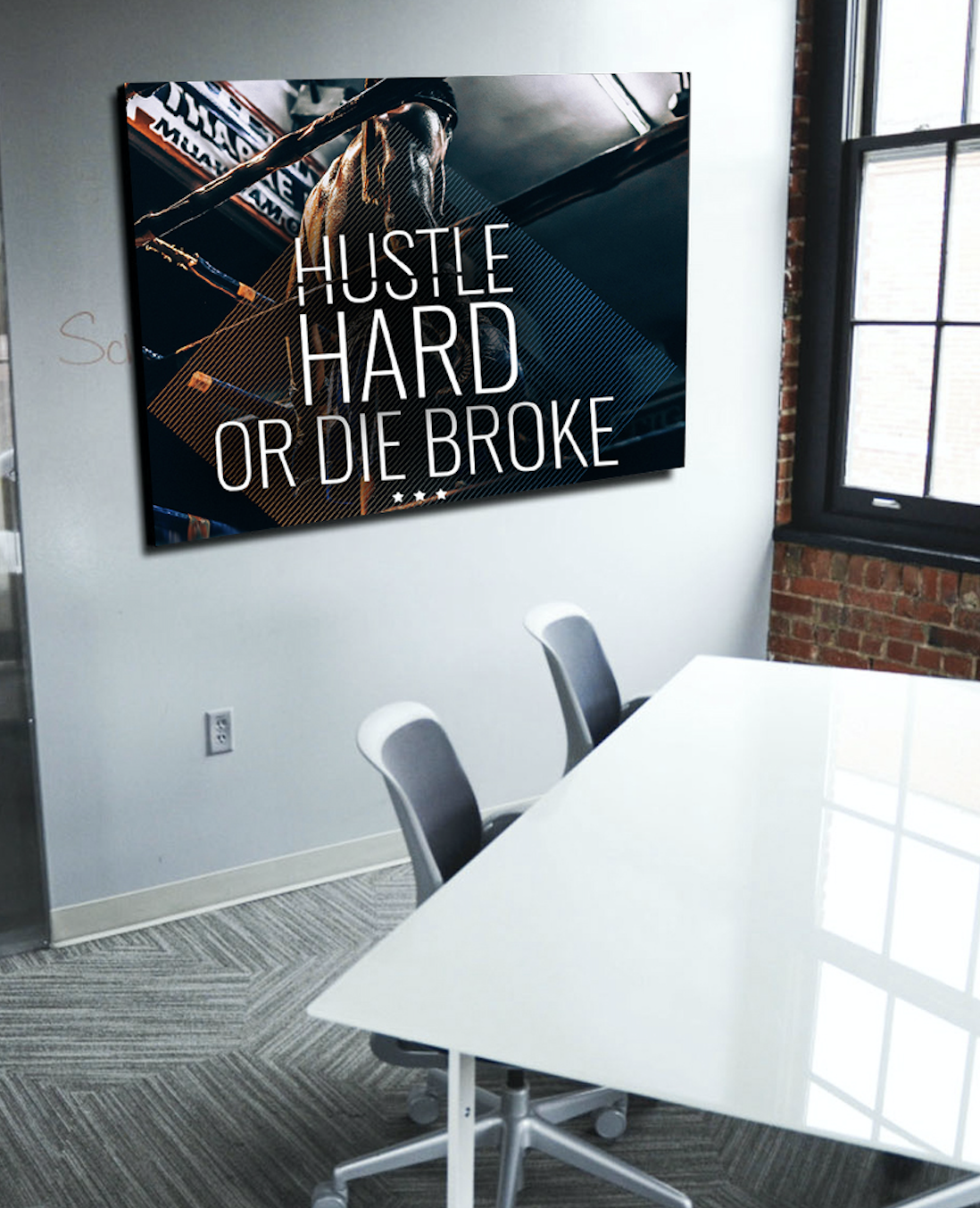 Business Wall Art: Hustle Or Die Trying (Wood Frame Ready To Hang)