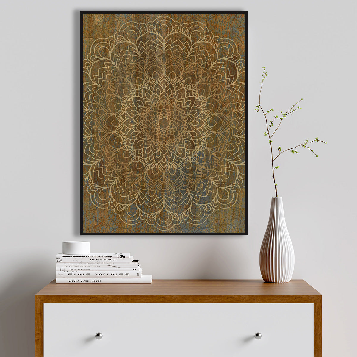 Hot Sale! High - quality Boho Mandala Wall Art V8 with Wood Frame, Ready to Hang for Your Home