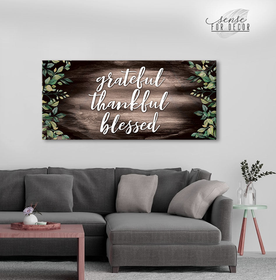 High - Quality Christian Wall Art: Grateful Thankful Blessed V15 with Wood Frame, Ready to Hang