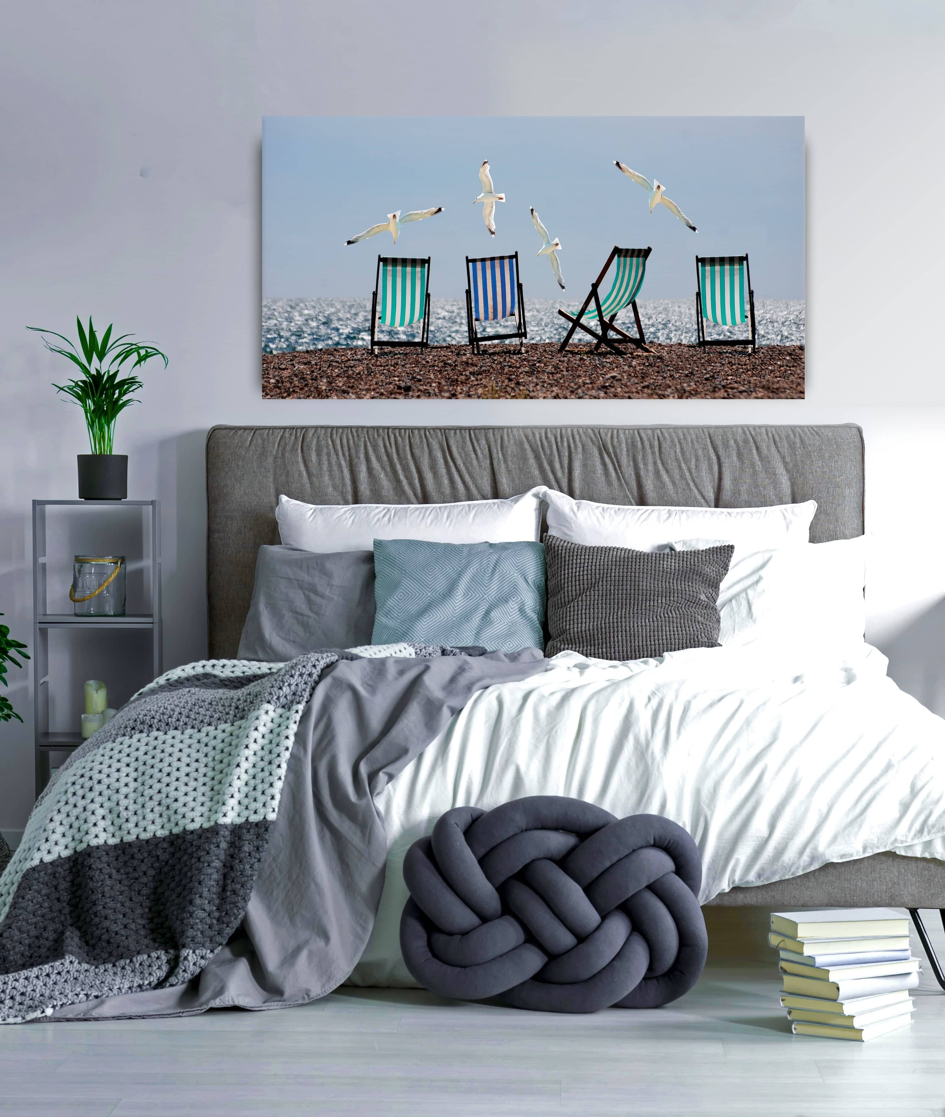Hot Deal! High - quality Seagulls Beach Wall Art with Wood Frame, Ready to Hang