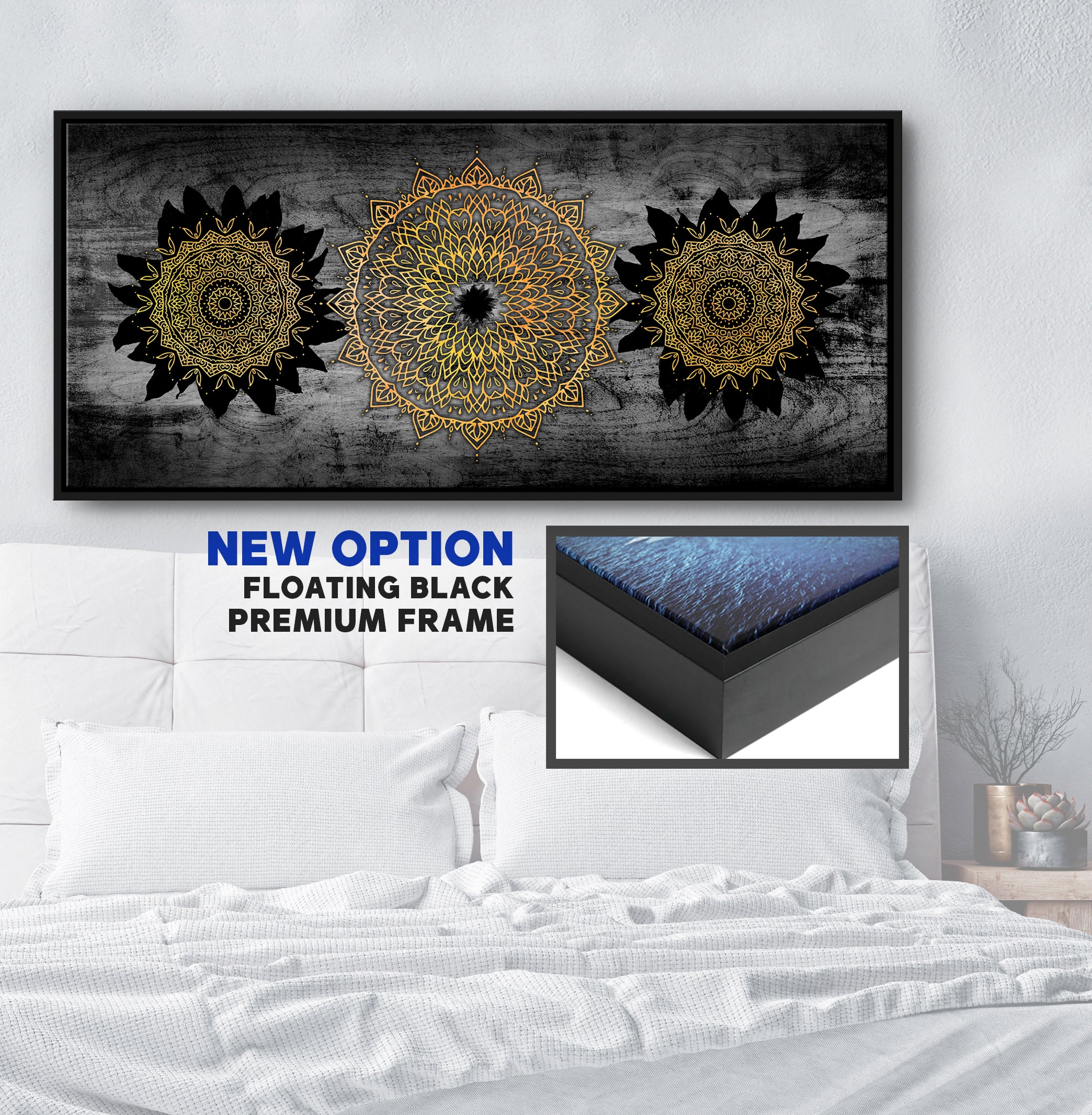 Boho Mandala Sunflowers Wall Art with Wood Frame - Ready to Hang! Buy 2 Save 20%