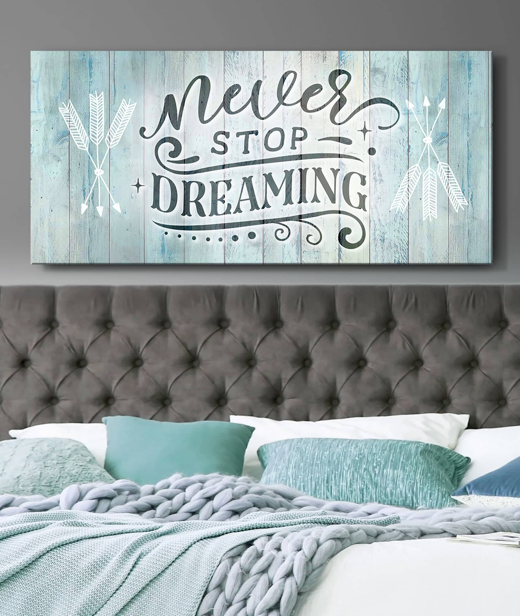 Exclusive Bedroom Wall Art: 'Never Stop Dreaming V2' - Wood Frame, Ready to Hang!