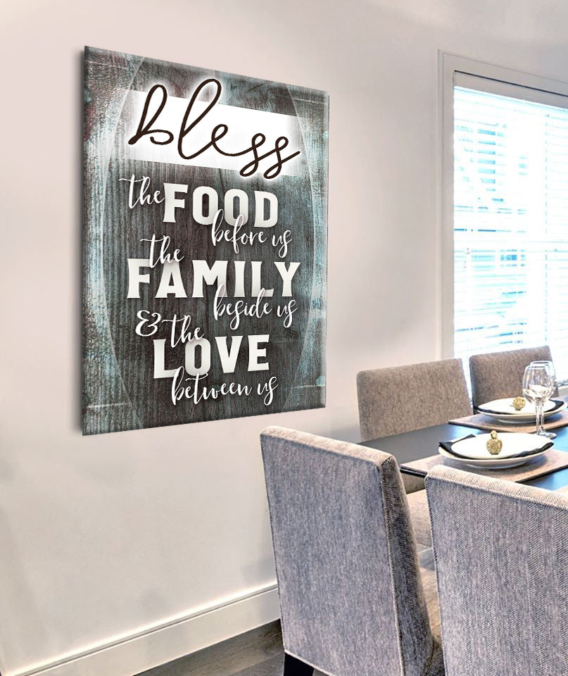 High - Quality Christian Wall Art: Bless the Food v19 with Wood Frame, Ready to Hang