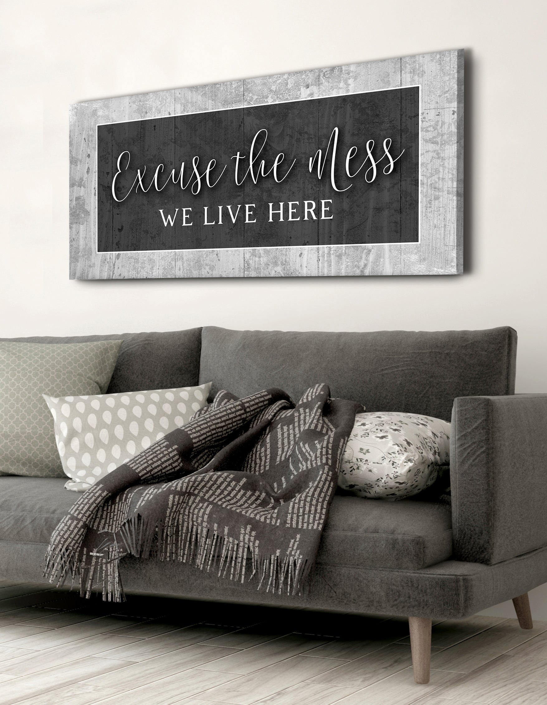 High - Quality Wood - Framed Wall Art: 'Excuse the Mess We Live Here' V3, Ready To Hang