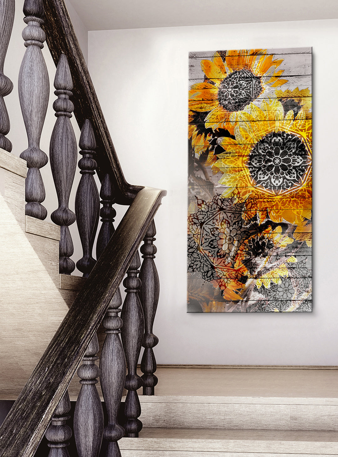 Boho Mandala Sunflowers Wall Art V2: High - Quality Wood - Framed, Ready to Hang