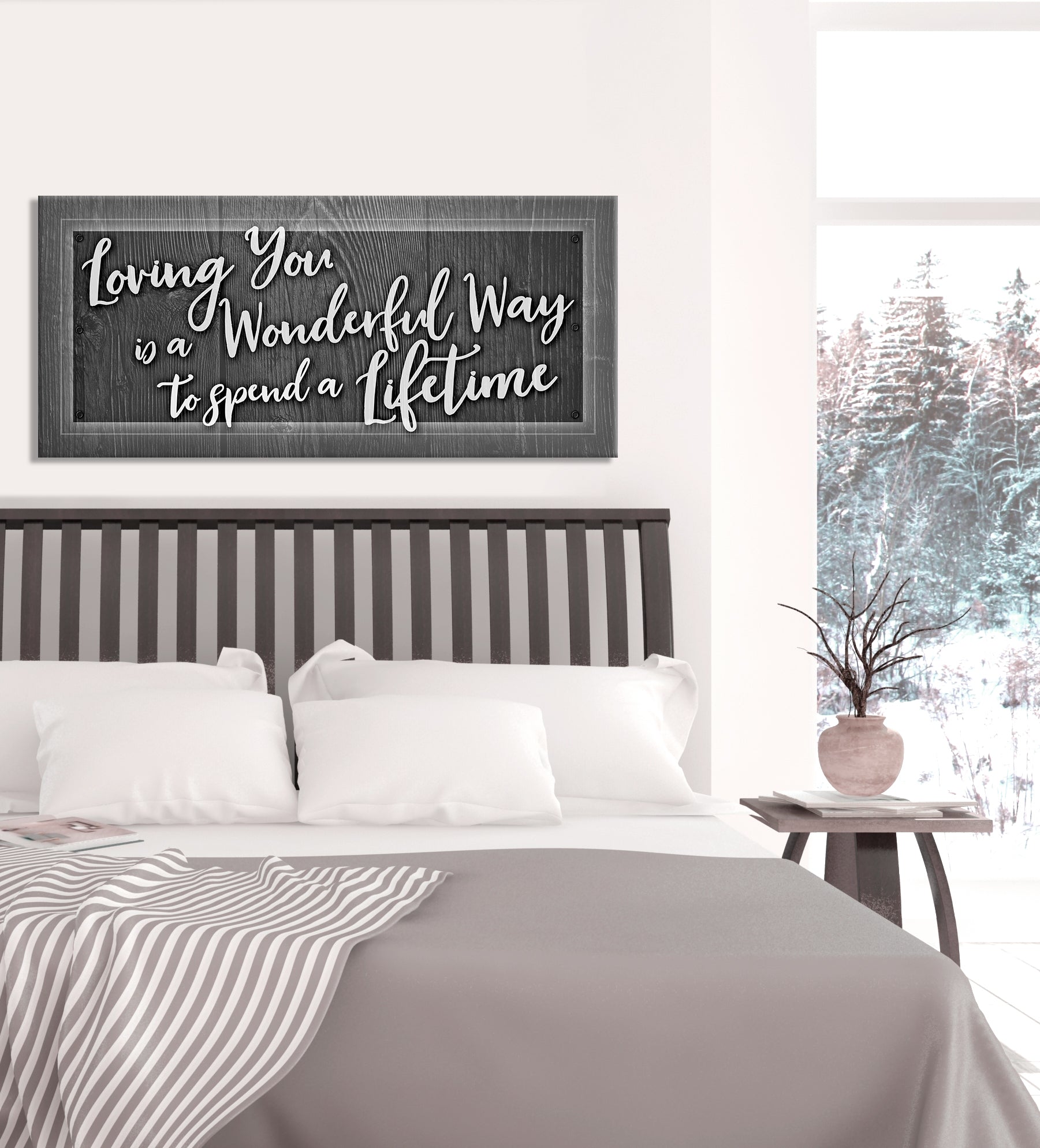 Hot Deal! Couples Wall Art - Loving You Is A Wonderful Way V4 (Wood Frame, Ready To Hang)