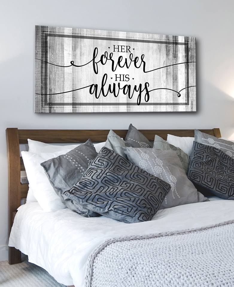 Hot! Couples Wall Art - 'Her Forever His Always' with Wood Frame, Ready to Hang
