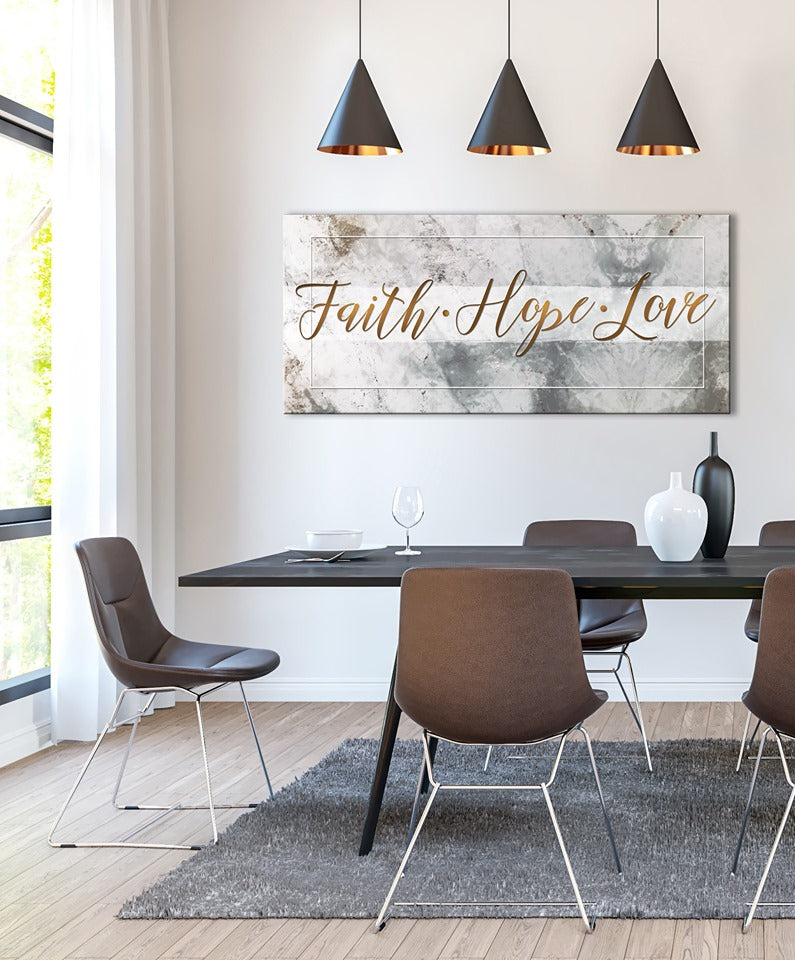 High - Quality Christian Wall Art: Faith, Hope, Love with Wood Frame, Ready to Hang