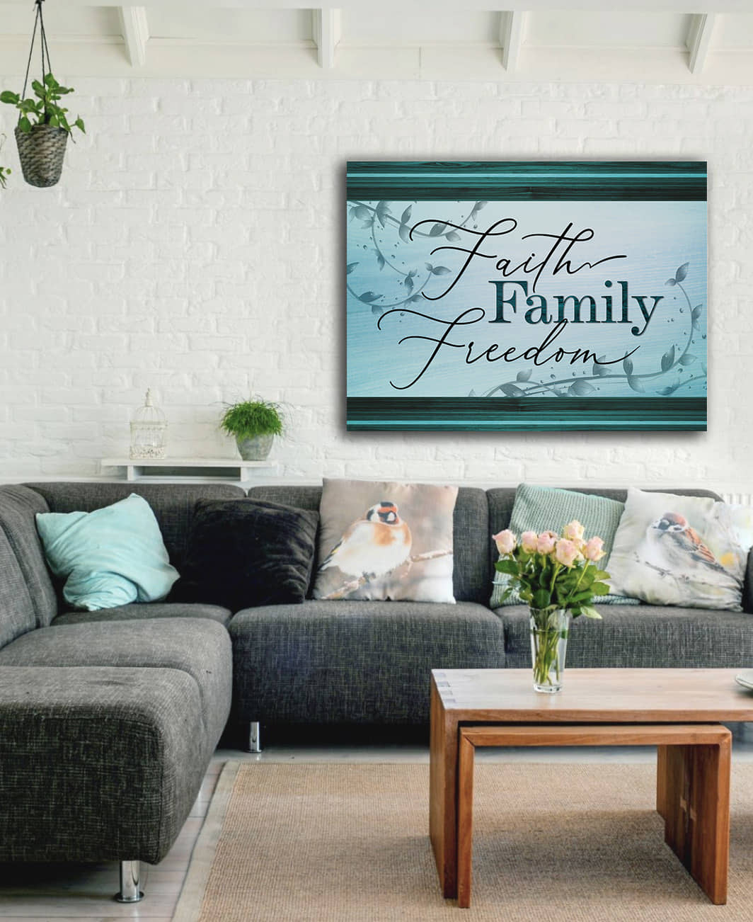 High - Quality Wood - Framed Family Wall Art: Faith, Family, Freedom V2 (Ready To Hang)