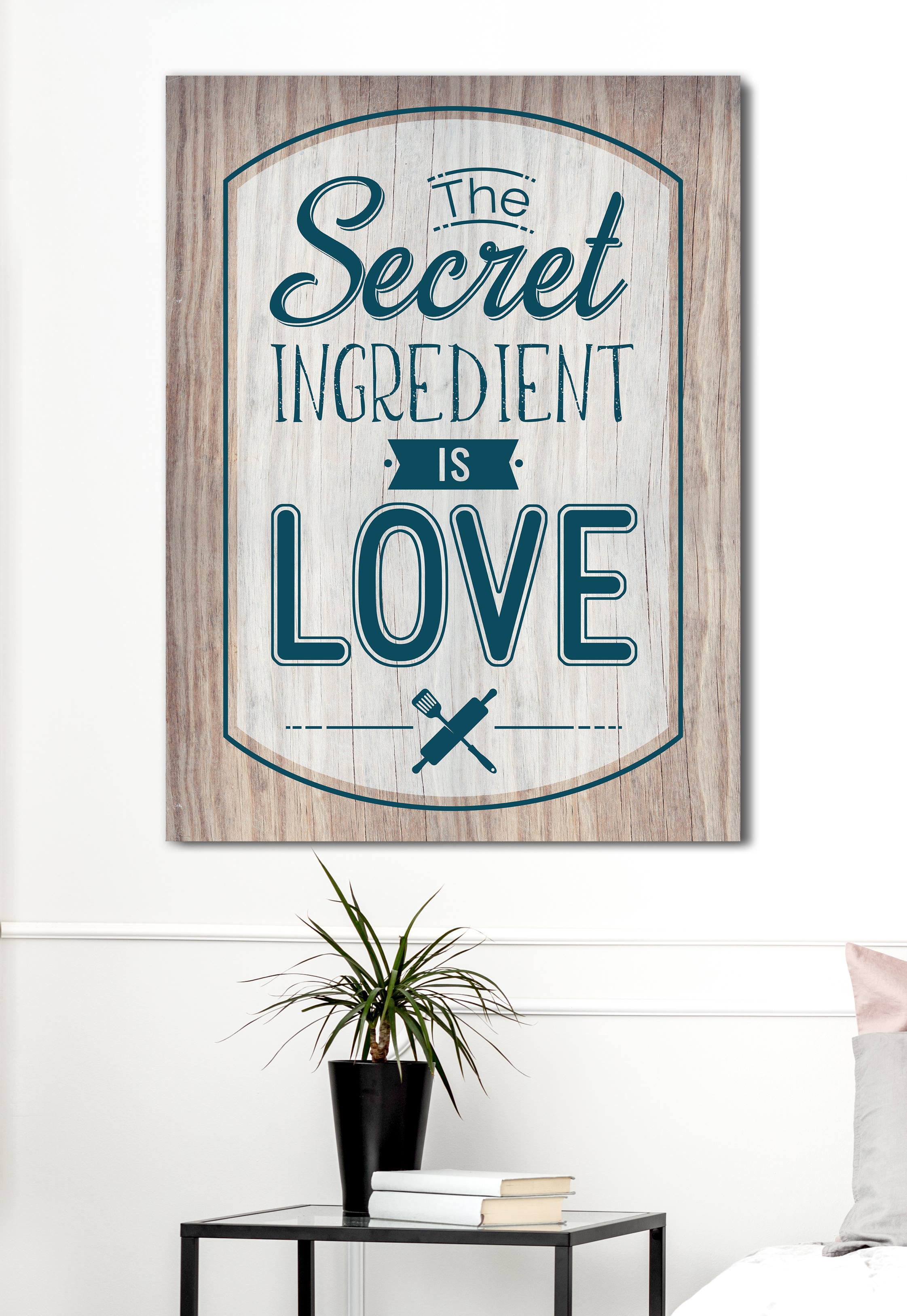 High - Quality Wood - Framed Kitchen Wall Art: Love as the Secret Ingredient (Ready to Hang)