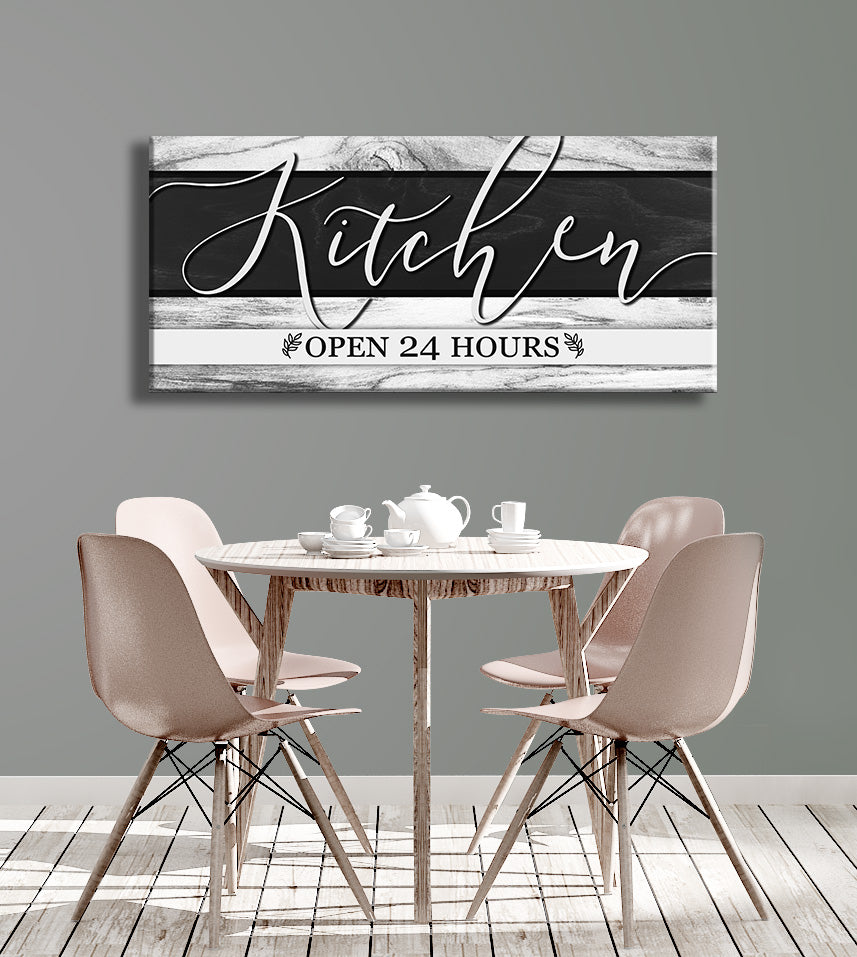 24/7 Open Kitchen Wall Art with Wood Frame, Ready to Hang