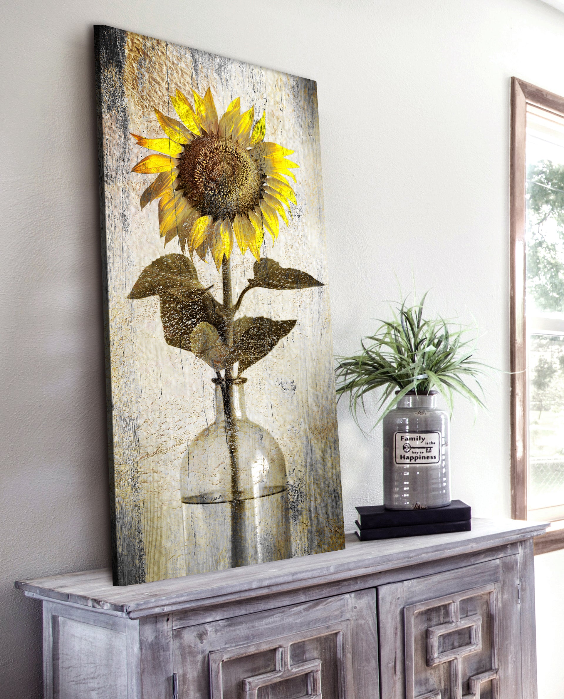 Vintage Sunflower in Vase Wall Art: High - Quality Wood Frame, Ready to Hang