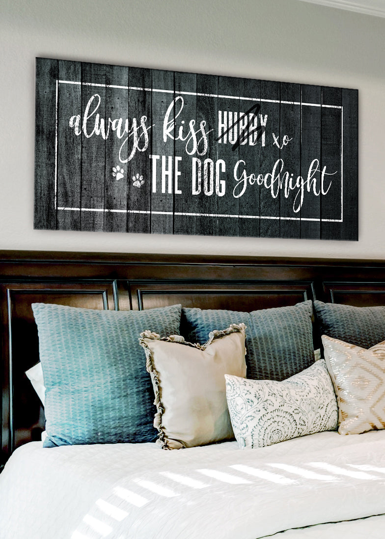 High - Quality Wood - Framed Pet Wall Art: Kiss Your Dog Goodnight
