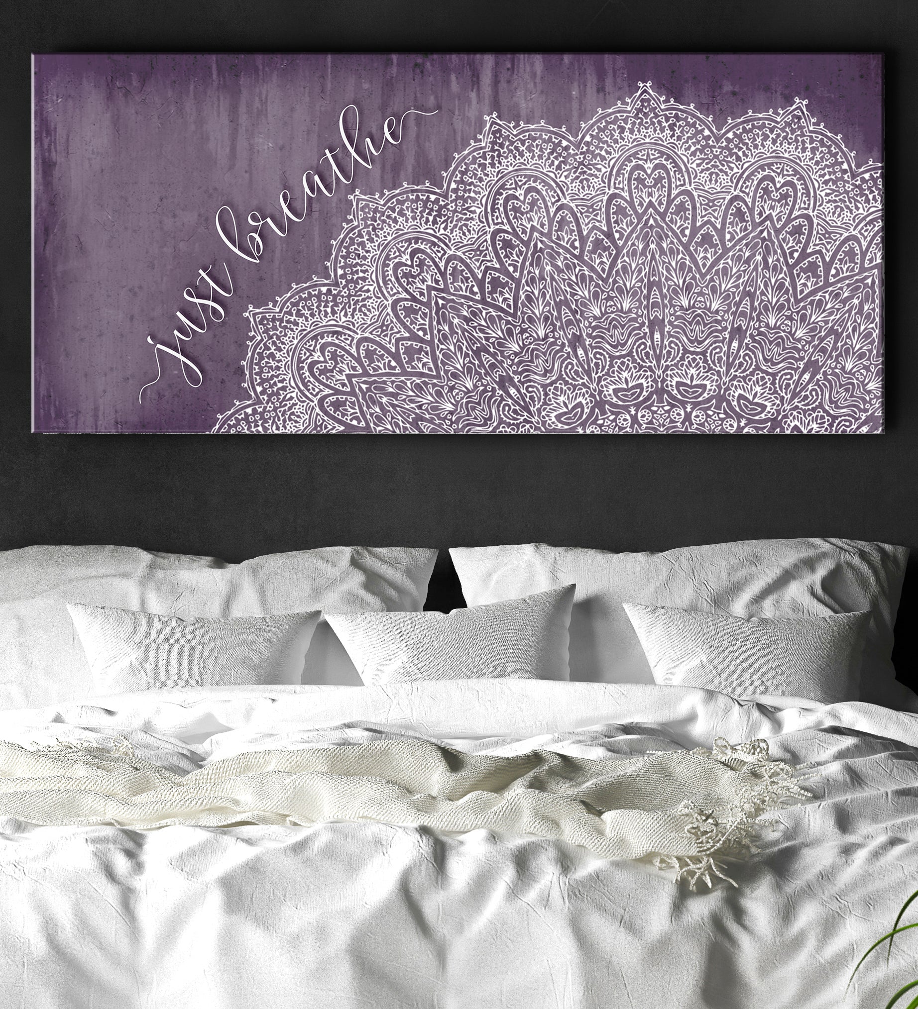 Ready-To-Hang Wood Frame Yoga Wall Art: Just Breathe V4
