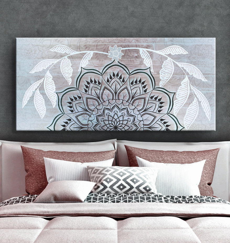 Ready-to-Hang Boho Mandala Wall Art V2 with Wood Frame for Home Decor