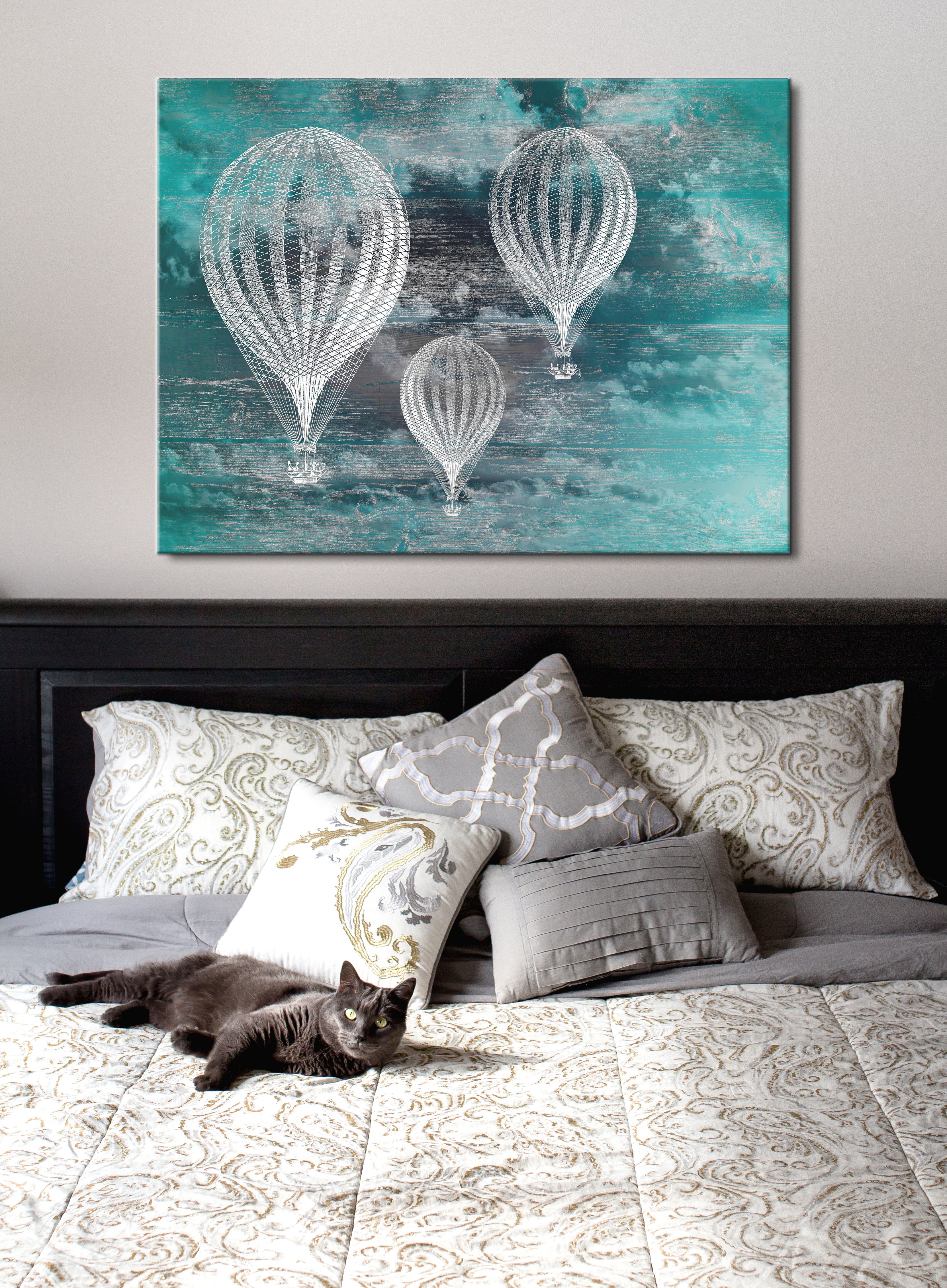 Hot Deal! Elegant White Hot Air Balloon Silhouette Art with Wood Frame (Ready to Hang)