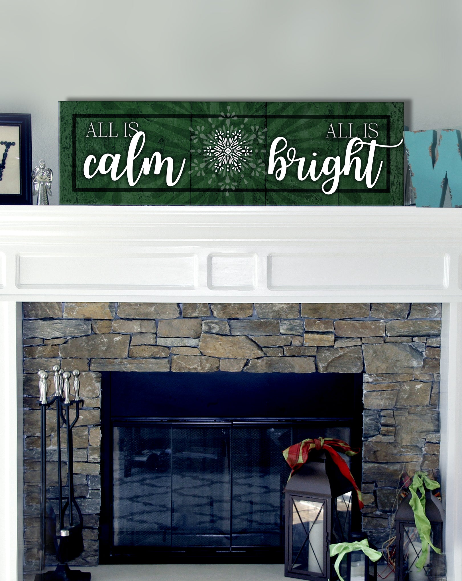 High - Quality Wood - Framed Wall Art: All Is Calm All Is Bright, Ready To Hang for Holidays