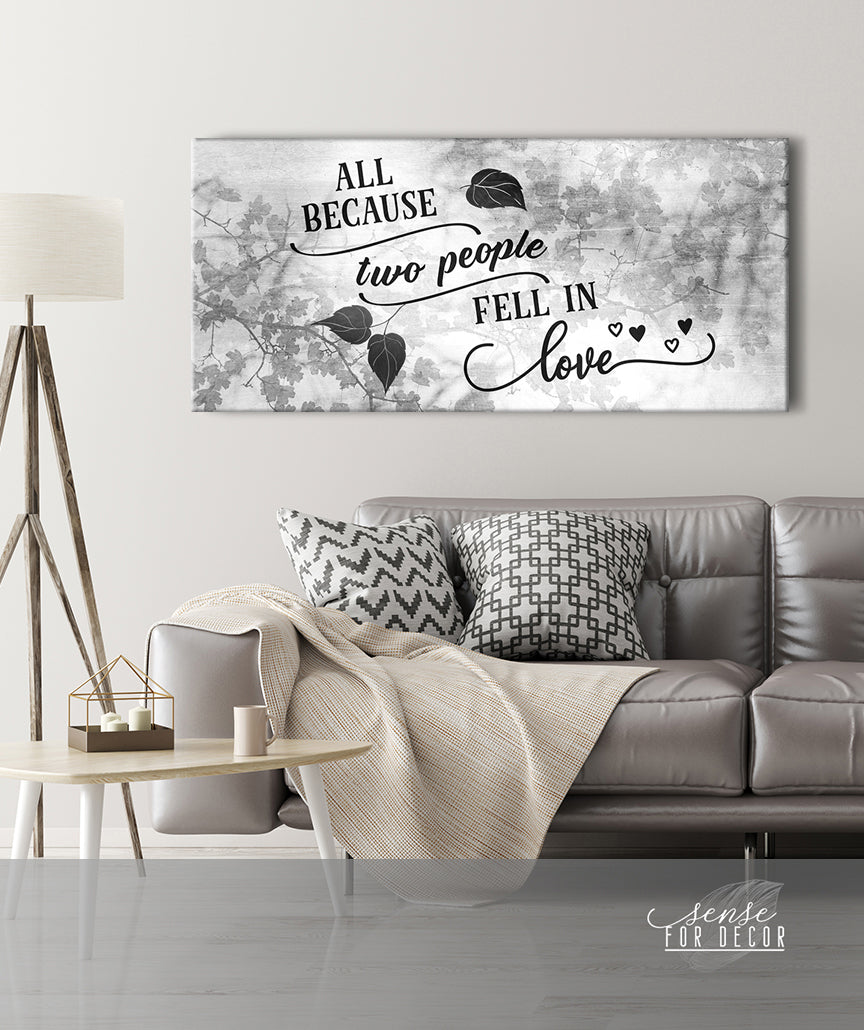 Hot Deal! Couples Wall Art - 'All Because Two People Fell in Love' V4 with Wood Frame, Ready to Hang