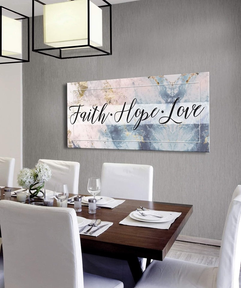 High - Quality Christian Wall Art: Faith, Hope, Love with Wood Frame, Ready to Hang