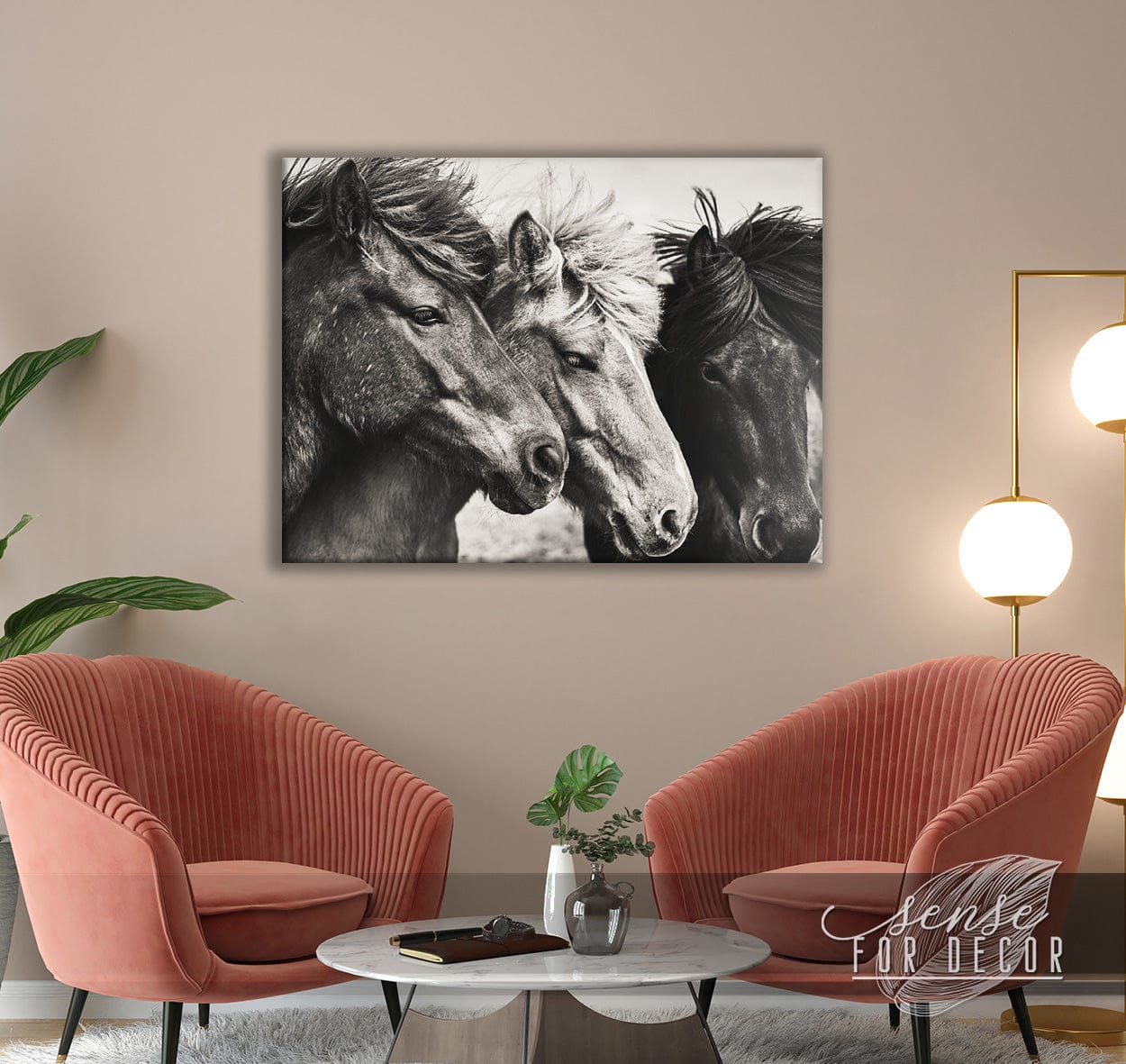 High - Quality Wood - Framed Farm Wall Art: Ready - to - Hang Horses V3