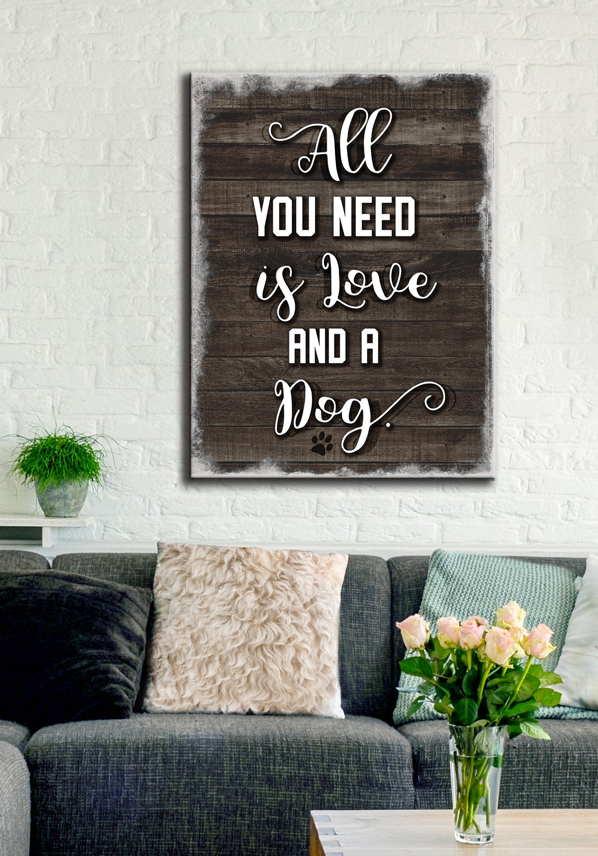 Exclusive Offer! Pet Wall Art - All You Need Is Love & A Dog, Wood Frame Ready To Hang
