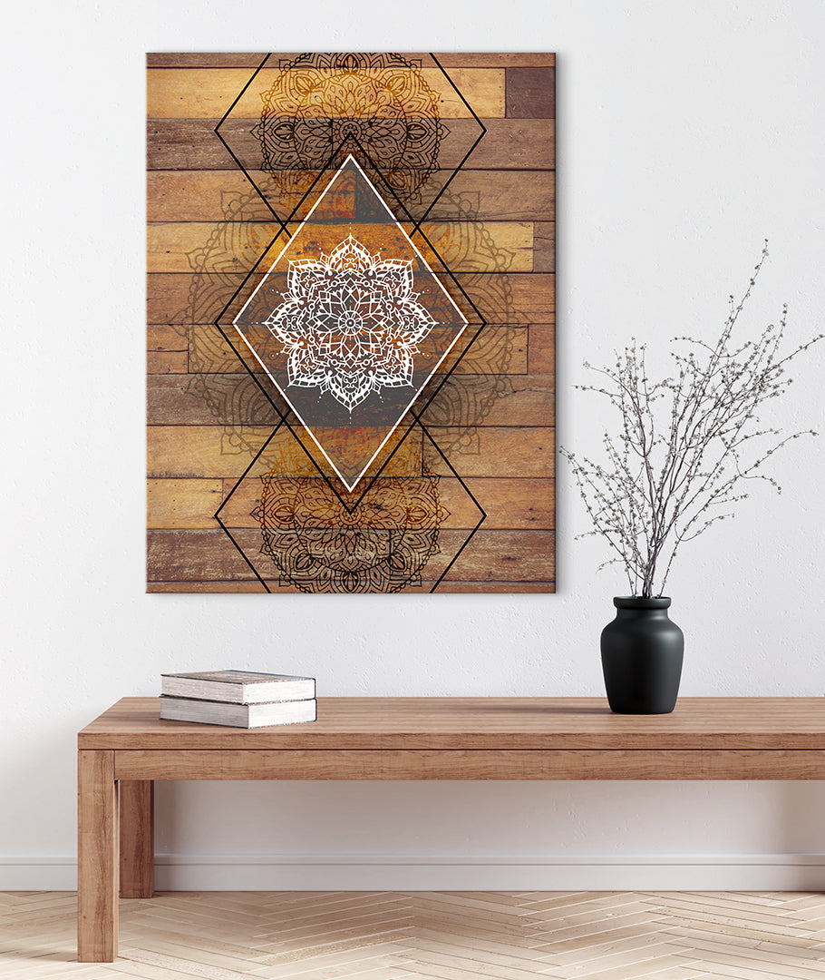 Ready-to-Hang Boho Mandala Wall Art V7 with Wood Frame for Home Decor