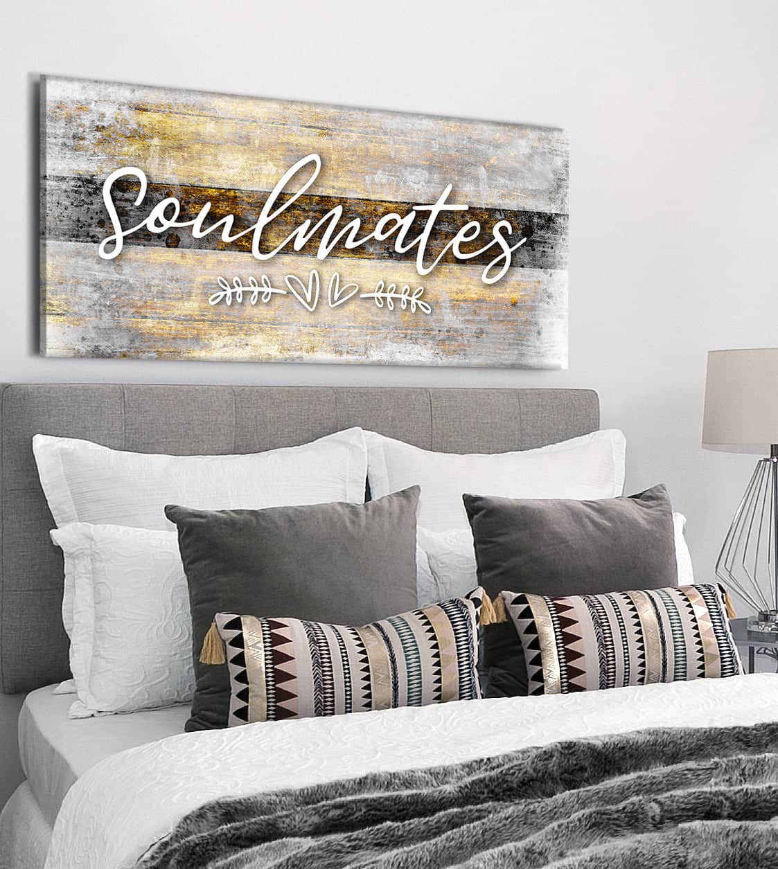 Ready-to-Hang Wood Frame Bedroom Wall Art: Soulmates V3