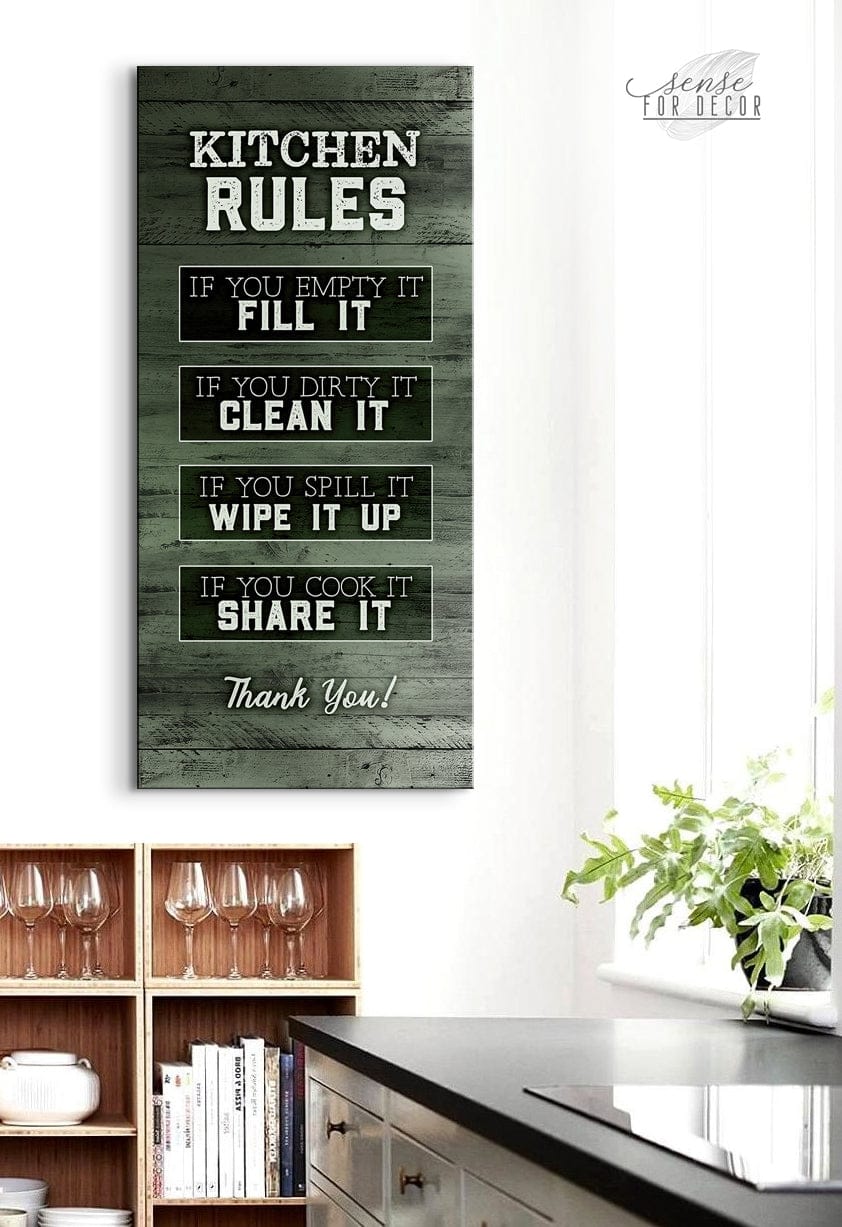 Kitchen Wall Decor: Ready-to-Hang Kitchen Rules Sign V2 with Wood Frame - Buy 2 Save 20%