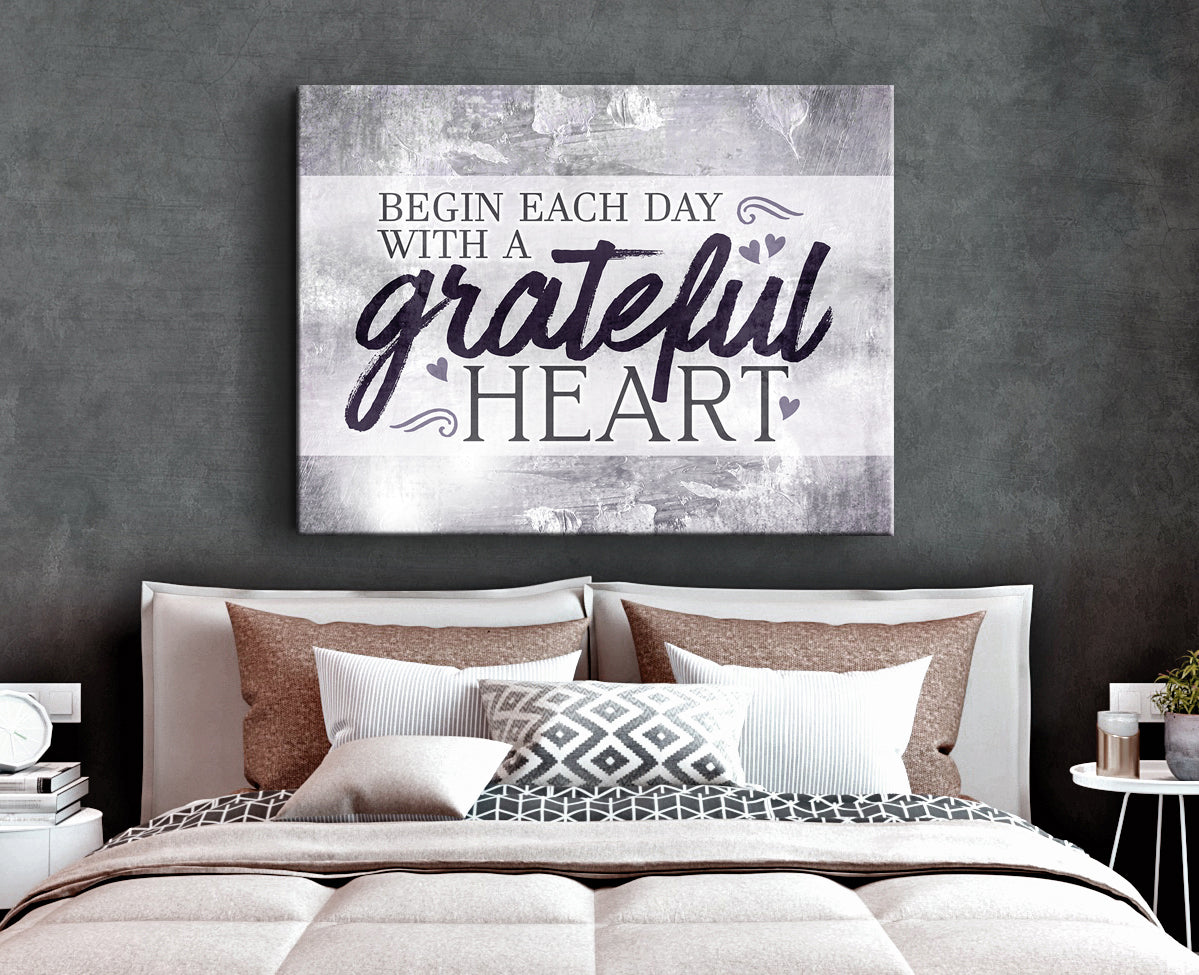 Christian Wall Art: Begin Each Day with Gratitude (Wood Frame, Ready to Hang) - Buy 2, Save 20%