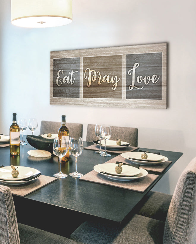 Hot Deal! Kitchen Wall Art - 'EAT PRAY LOVE' with Wood Frame, Ready to Hang
