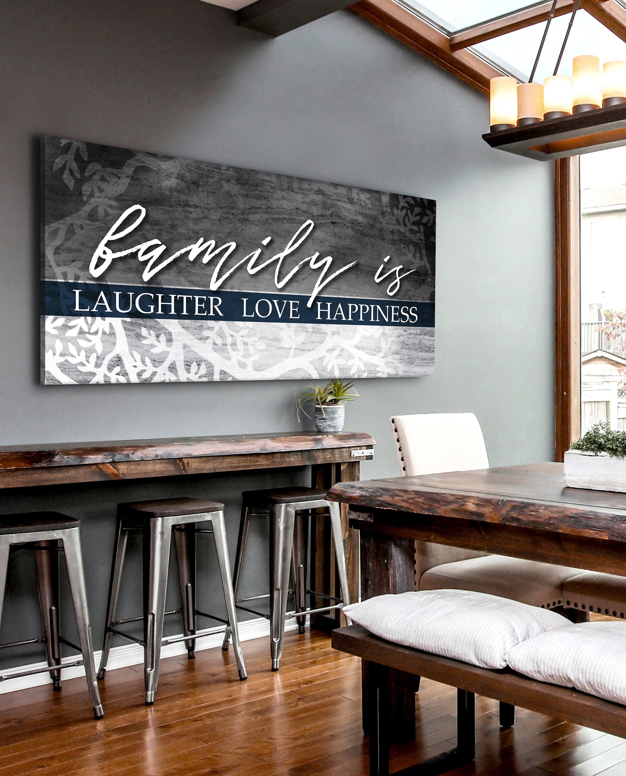 Family Wall Art: Laughter, Love, Happiness (Wood Frame, Ready to Hang) - 20% Off on 2+