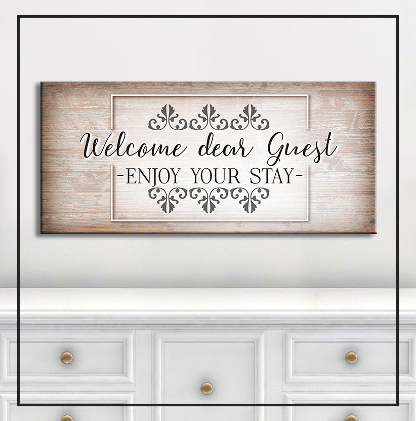 Exclusive Offer! Ready-to-Hang Home Wall Art - Welcome Dear Guest with Wood Frame