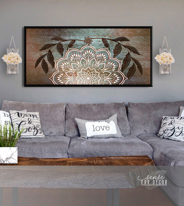 Ready-to-Hang Boho Mandala Wall Art V2 with Wood Frame for Home Decor