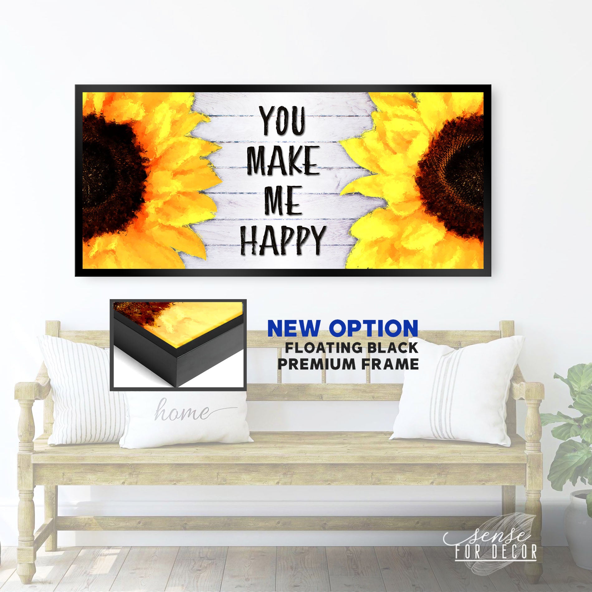 Exclusive Couples Wall Art - 'You Make Me Happy V3' with Wood Frame, Ready to Hang, Buy 2 Save 20%