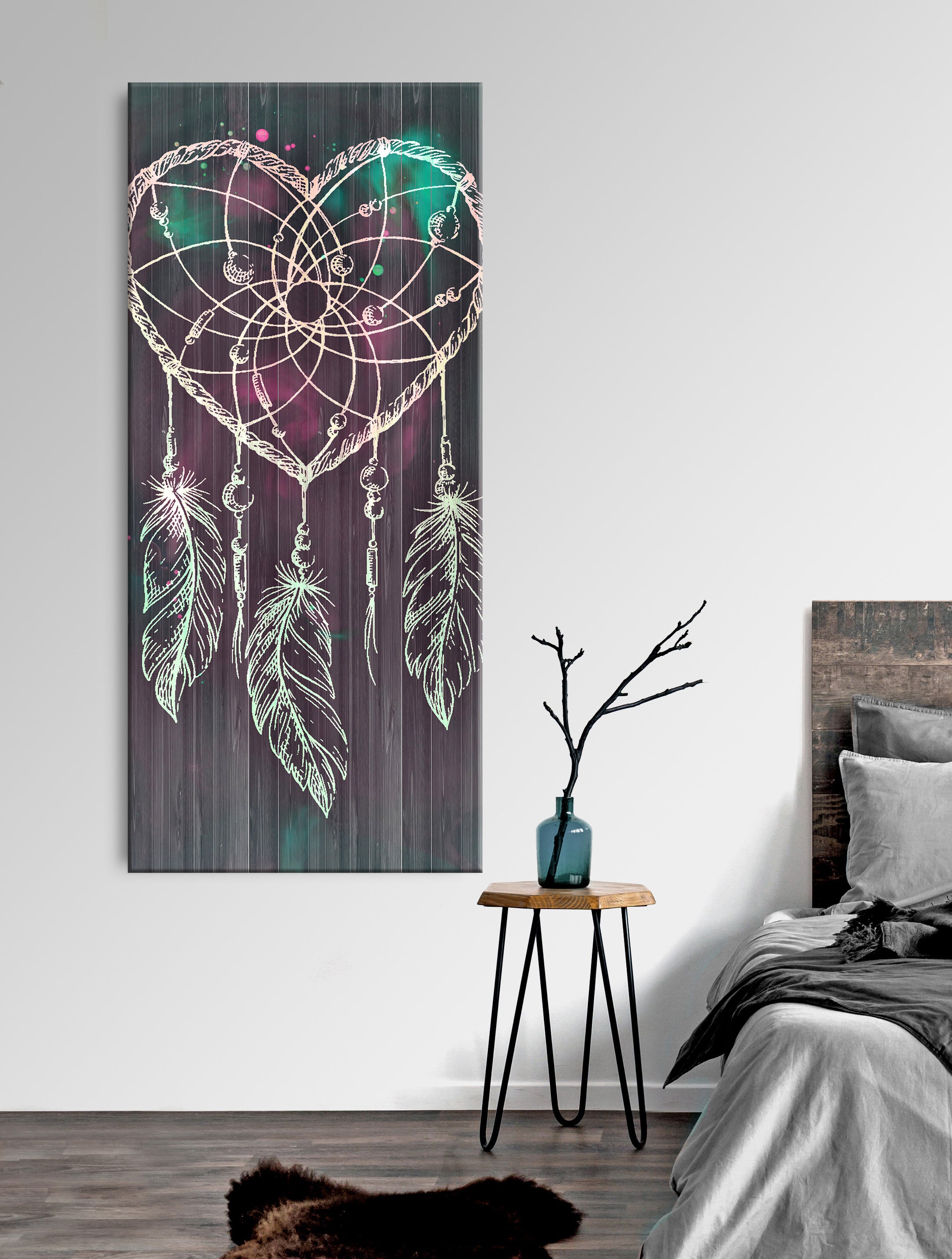 High - quality Boho Heart Wall Art with Wood Frame, Ready to Hang