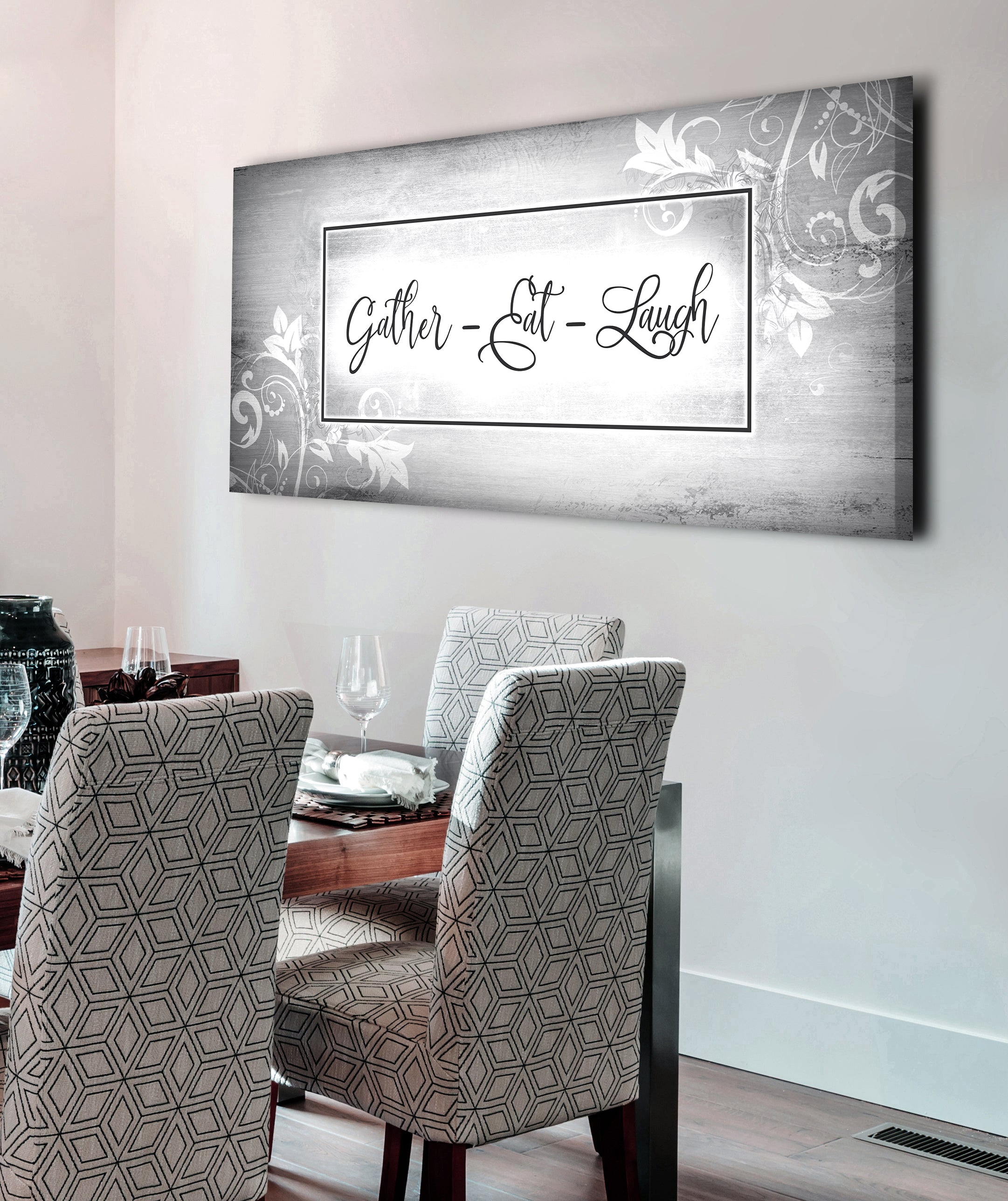 Kitchen Wall Art: Gather, Eat, Laugh - Wood Frame, Ready to Hang! Buy 2, Save 20%