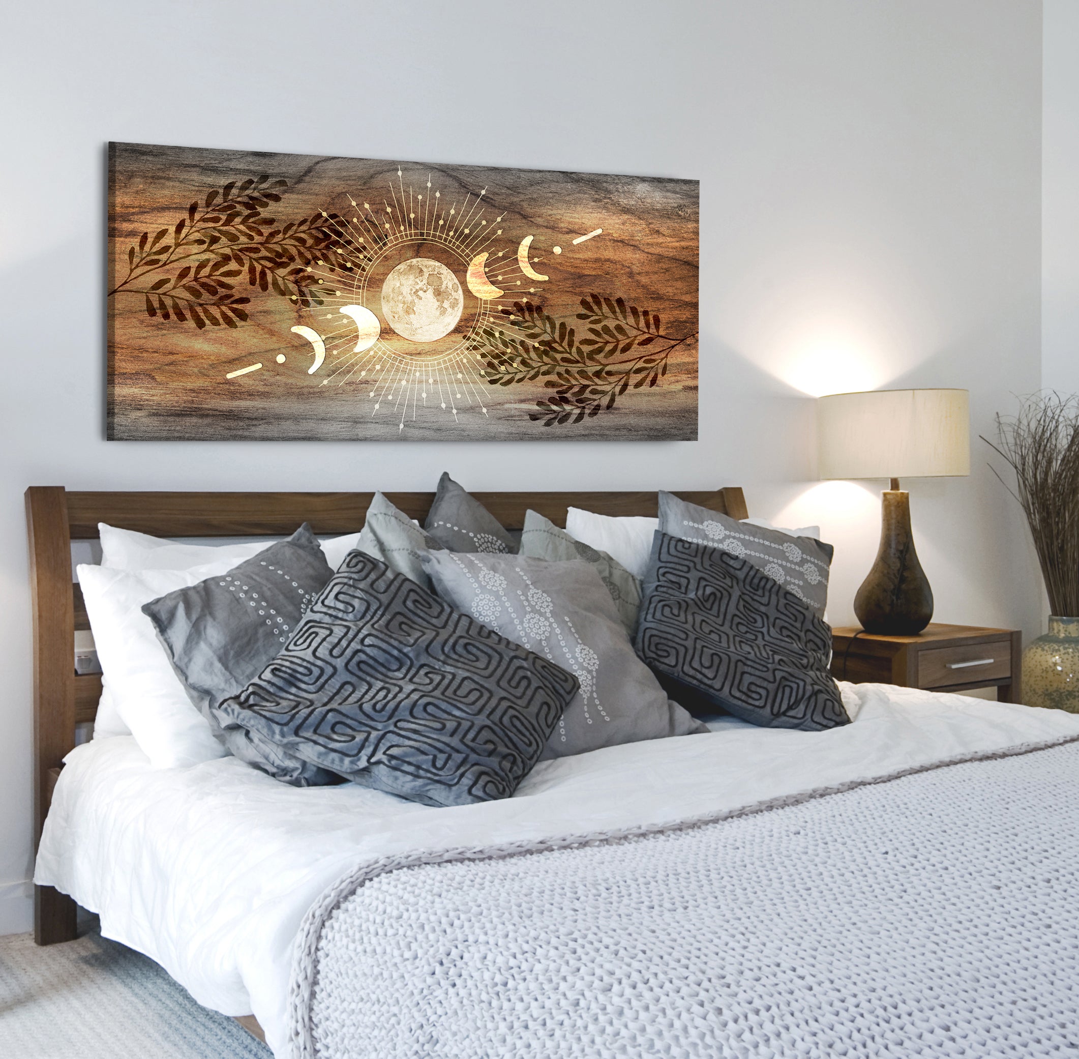 Ready-to-Hang Boho Moon Phases V2 Wall Art with Wood Frame