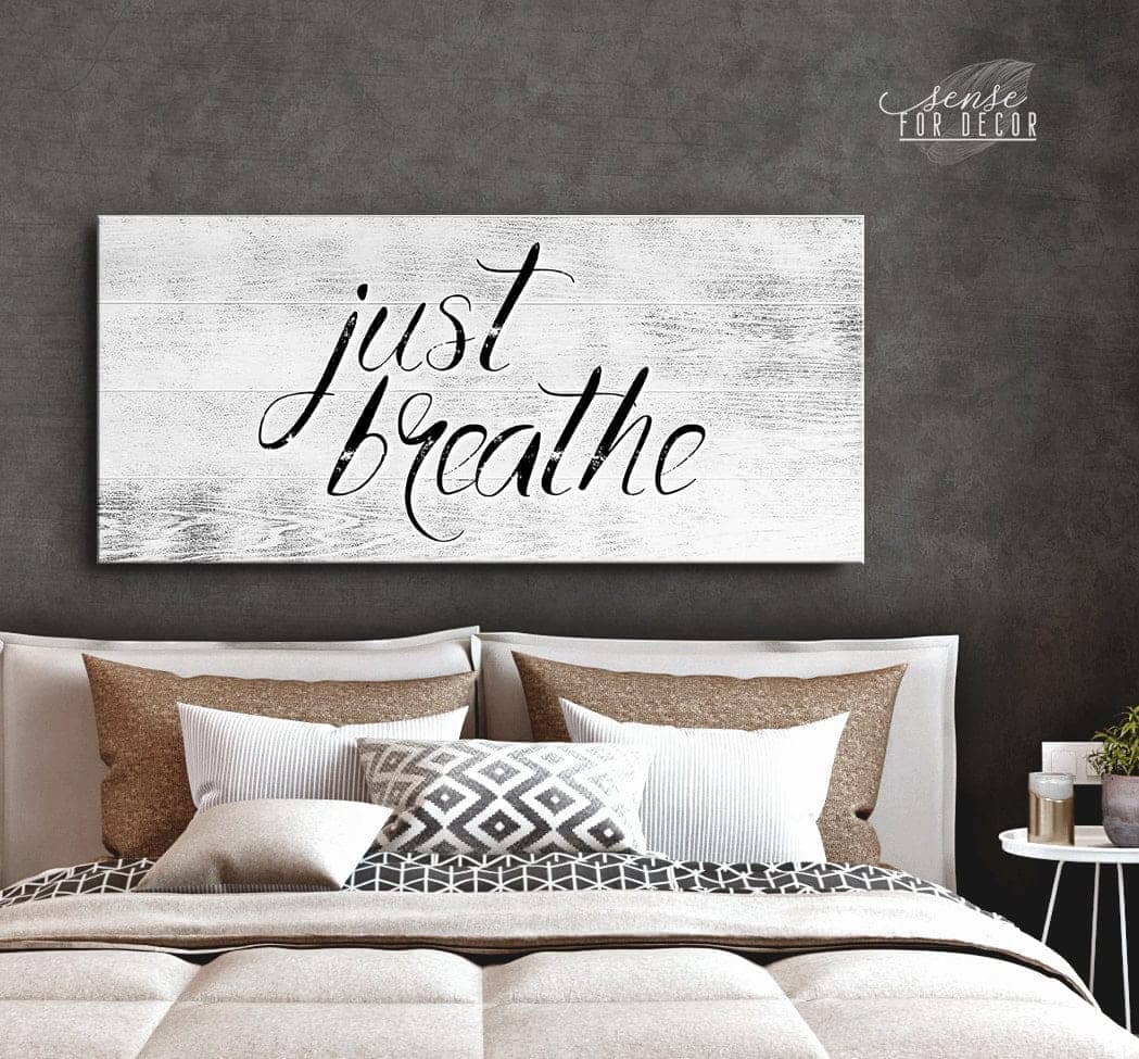 Exclusive Bedroom Wall Art - Just Breathe V21 with Wood Frame, Ready to Hang! Buy 2 Save 20%