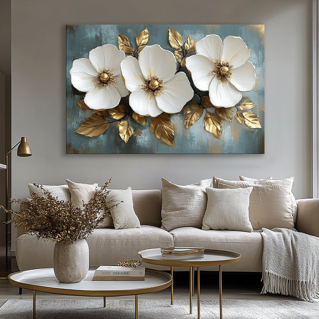 Exquisite Golden Blooms V13 - High - Quality Canvas Art