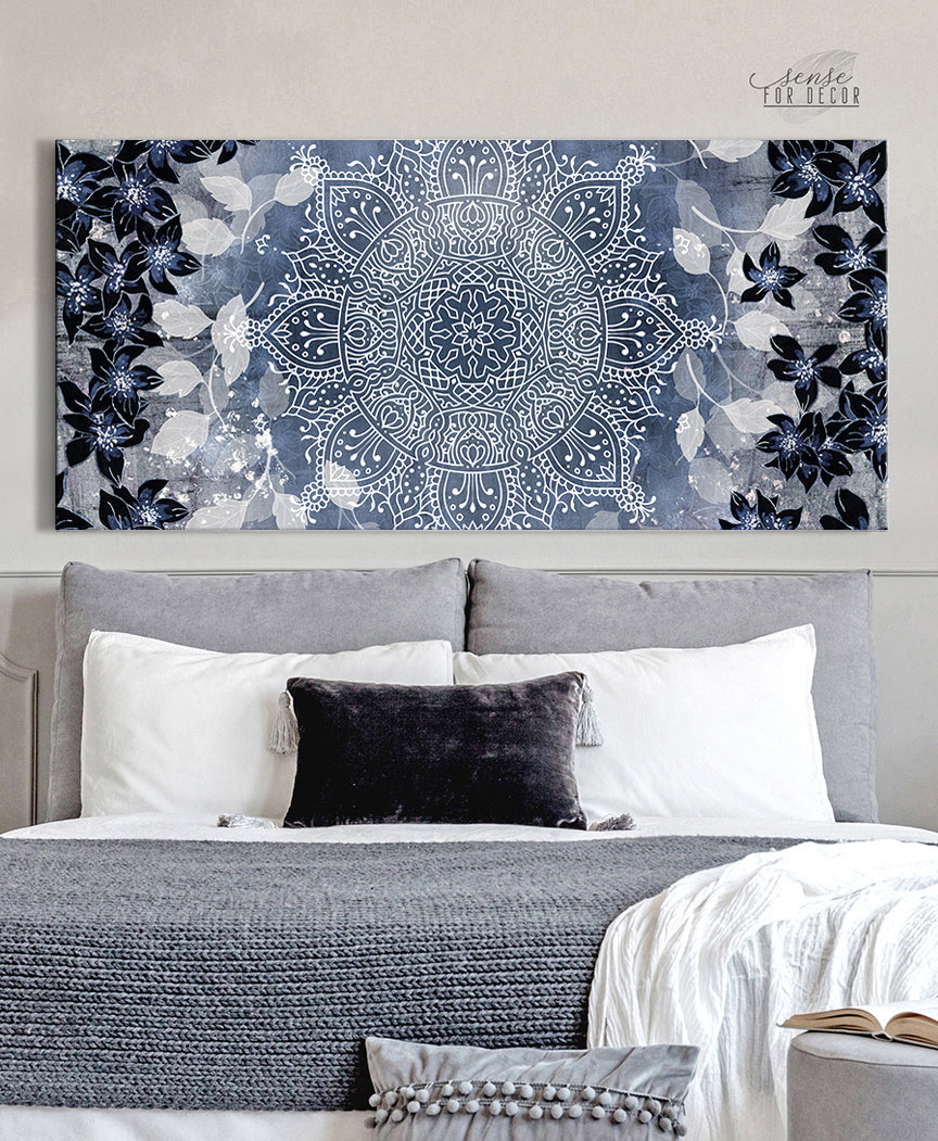 Ready-to-Hang Boho Floral Mandala Flower Wall Art with Wood Frame