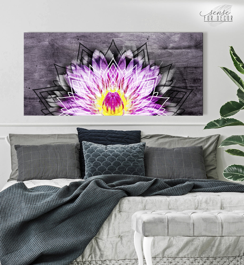 Ready-to-Hang Boho Water Lily Flower Wall Art with Wood Frame