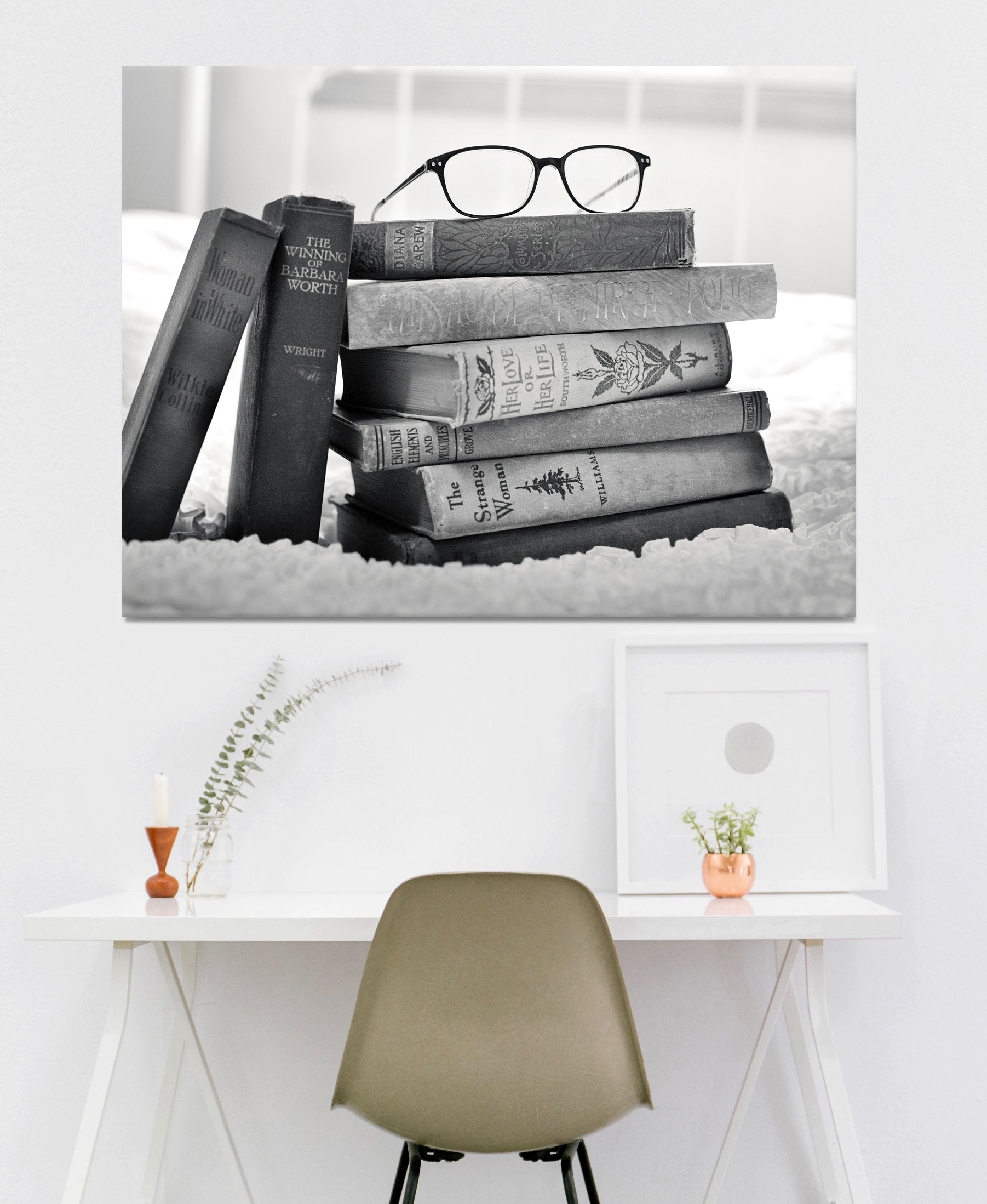 Exclusive Black & White Book Wall Art with Wood Frame, Ready to Hang - Buy 2 Save 20%