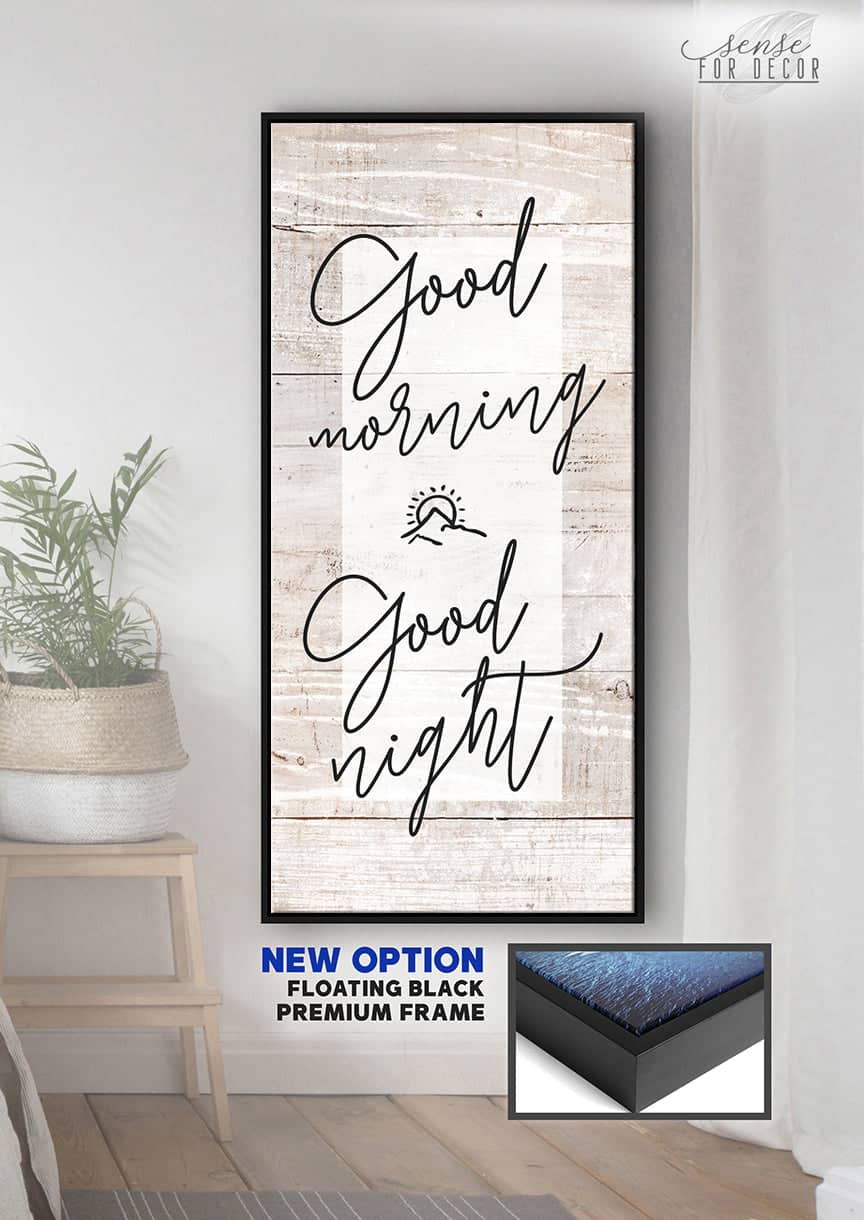 High - Quality Wood - Framed Bedroom Wall Art: Good Morning Good Night (Ready To Hang)