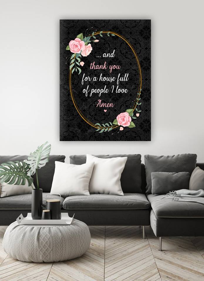 Christian Wall Art: 'And Thank You House Full V3' with Wood Frame, Ready to Hang - Buy 2 Save 20%