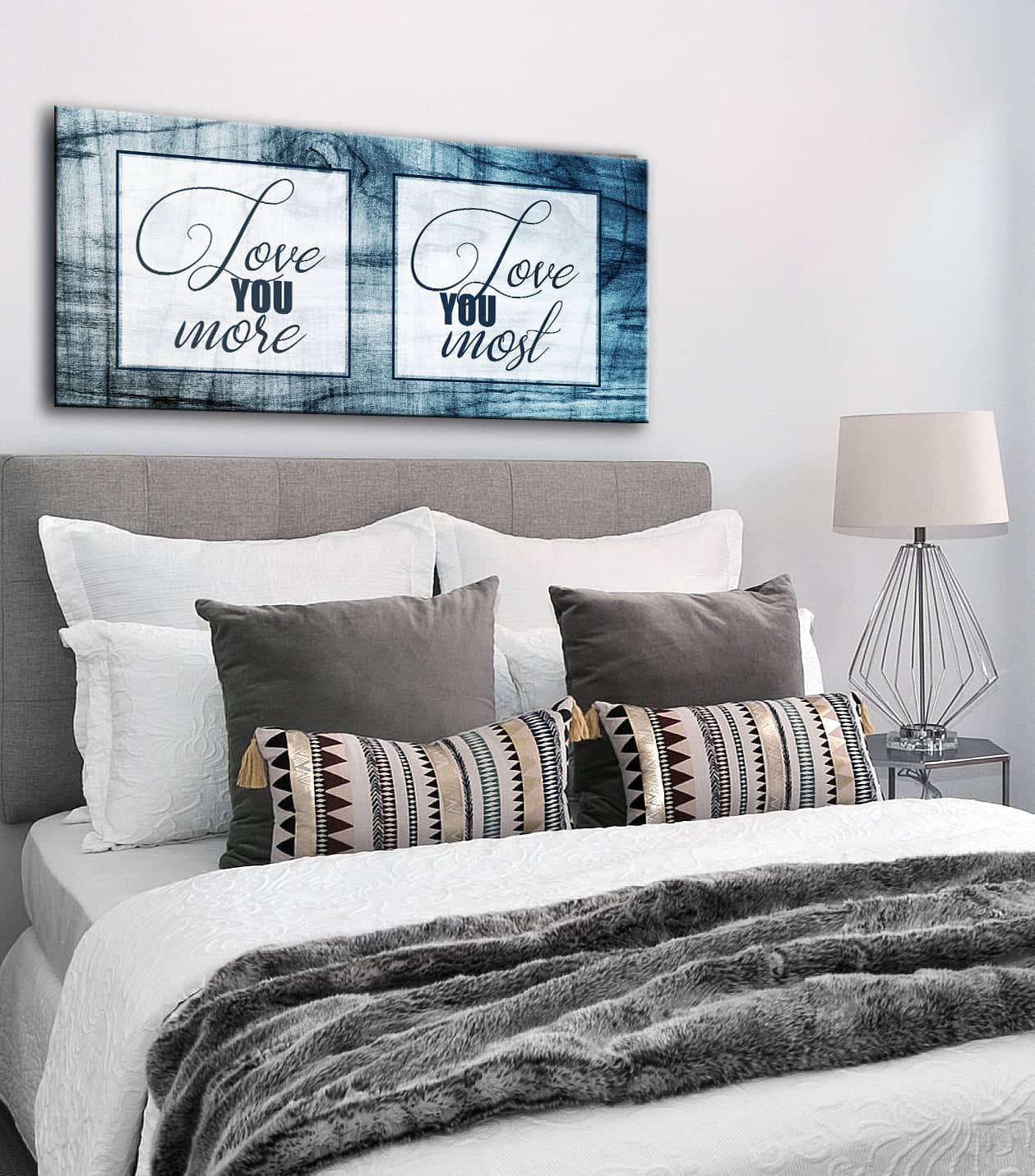 Hot! Bedroom Wall Art - 'Love You More Love You Most' with Wood Frame, Ready to Hang