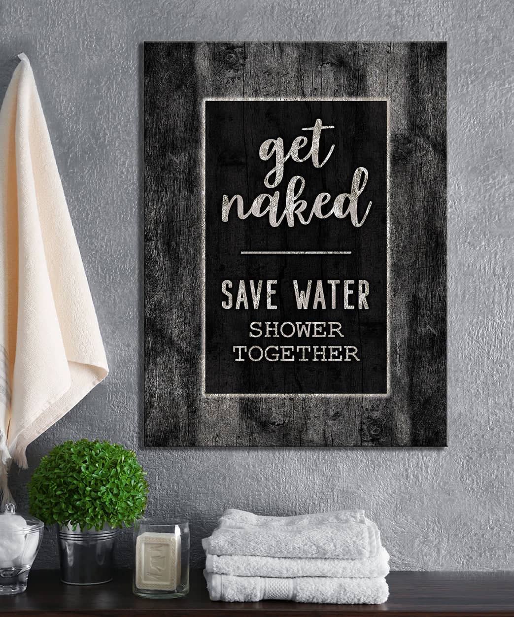 Hot Deal! Ready - To - Hang Wood - Framed Bathroom Wall Art: Get Naked, Save Water, Shower Together