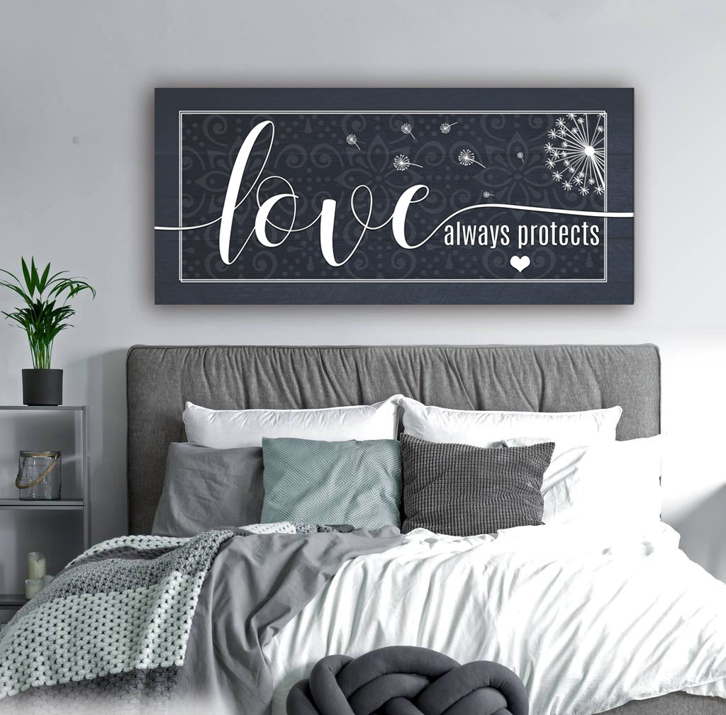 High - Quality Wood - Framed Couples Wall Art: Love Always Protect (Ready To Hang)