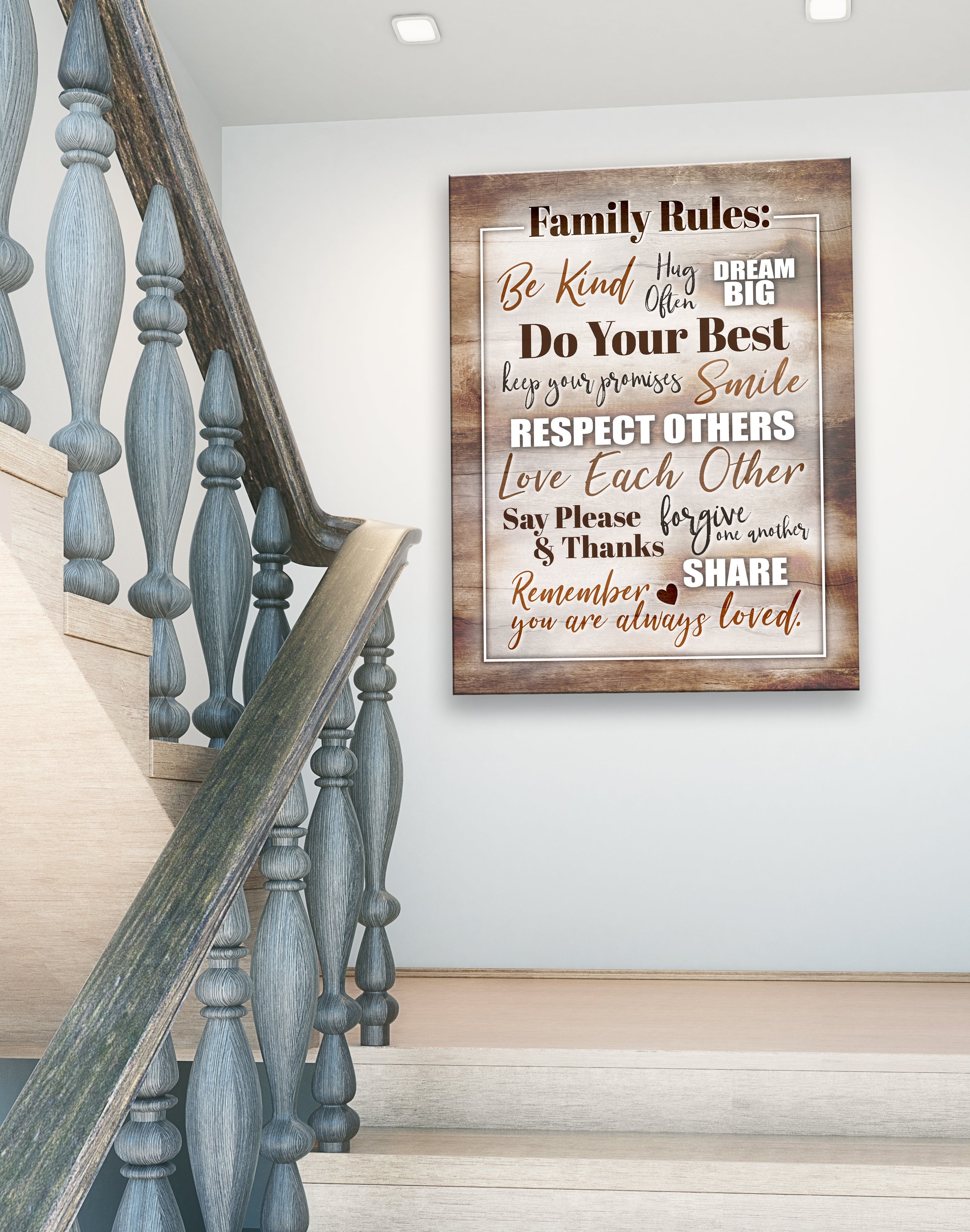 Hot! Family Rules V2 Home Wall Art with Wood Frame, Ready to Hang