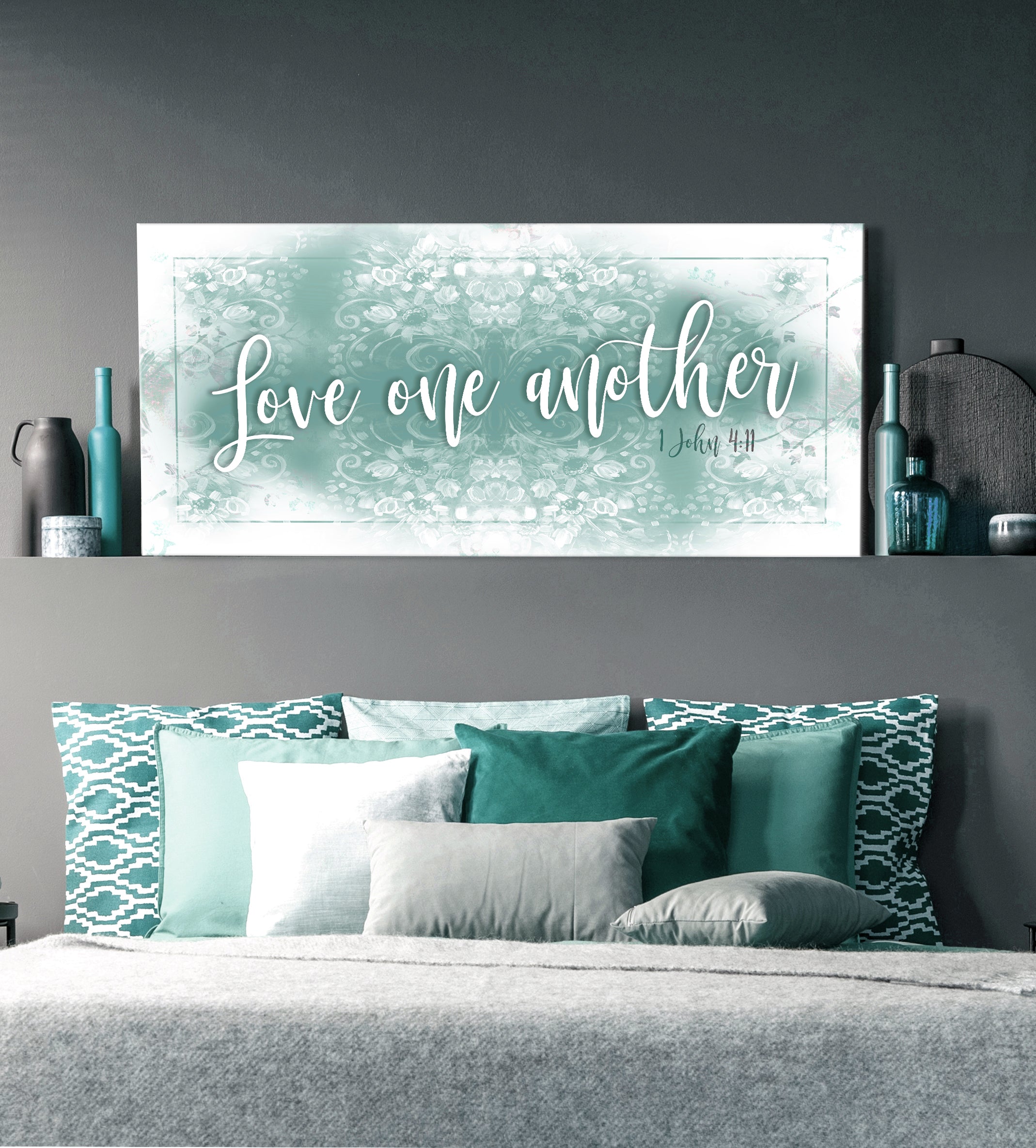 Christian Wall Art: Love One Another Scripture (Wood Frame Ready To Hang)